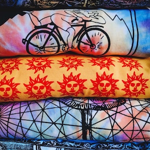 3-Pack MYSTERY TEE BUNDLE! Screenprinted T-Shirt Psychedelic Art, Hippie Raver Festival Gift, Bicycle Day, Orange Sunshine, Deadhead Tie-Dye
