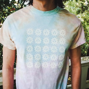 VAPORWAVE &quot;Orange Sunshine&quot; Tie-Dye Screenprinted T-Shirt, Vintage Acid Blotter Art, Hofmann, Nick Sand, Psychedelic Hippie Raver Deadhead