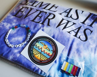 Same As It Ever Was GIFT PACK: Tie-Dye T-Shirt + Enamel Pin + Kandi Bracelet, Post-Punk Rock New Wave Dream Pop Pastel Goth, 80s Vaporwave