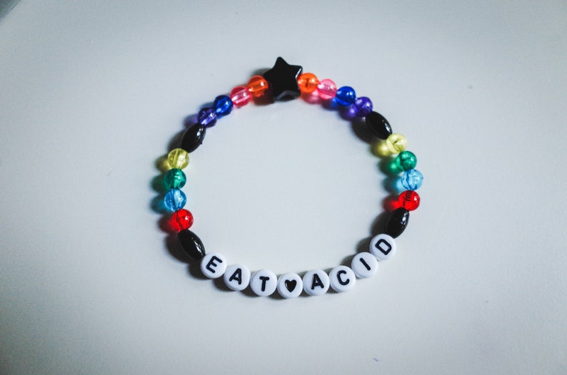 EAT ACID #3 Raver Kandi Friendship Bracelet Psytrance Plur Pastel Goth Techno Chemical Festival Fairy Gift LSD Kandi Beaded Rave Jewelry