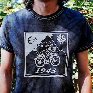 MIDNIGHT Bicycle Day Tie-Dye T-Shirt, Vintage Screenprinted Blotter Art, Albert Hofmann 1943 Bike Ride, Chemist Psychedelic Hippie Festival