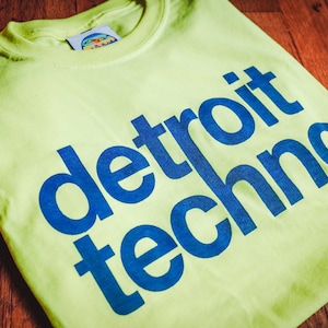 Neon DETROIT TECHNO Screenprinted T-Shirt, Midwest Acid Raver, Chicago House, Drum N Bass Jungle, UK Garage, Trance, Psytrance, Plur 90s image 1
