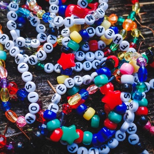 CUSTOM Kandi Bracelet, One-of-a-Kind Beaded Unique Raver Friendship Pony Bead Letter Bracelet, Music Festival Gift, Rave Aesthetic Jewelry