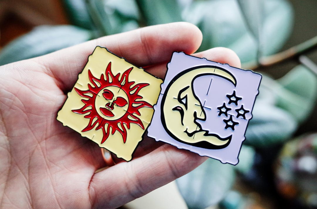Crescent Hawk Pin 2-PACK: Orange Sunshine & Crescent Moon Enamel Hat Pins, Vintage Acid ...