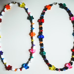 CHOKER 2-PACK: &quot;Kandi Kloud&quot; & &quot;Black Magic&quot; Beaded Necklaces, Vintage 90s Y2K Hippie Jewelry Acid Kawaii Pixie Charm Pastel Goth Raver Plur