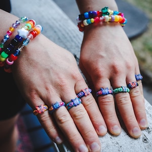 Vintage 90s BUTTERFLY Clay Ring, Retro Hippie Aesthetic Fimo Friendship Jewelry, Flower Floral Sun Raver Acid Charm, Plur Fairy Magic Nymph