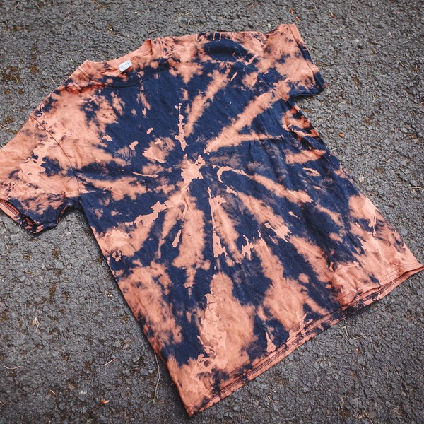 Reverse Bleach Tie-Dye T-Shirt, Bleached Acid Washed Anti-Dye, Festival Grunge Punk, Cosmic Hippie Raver Gothic Galaxy Starry Spiral Pattern