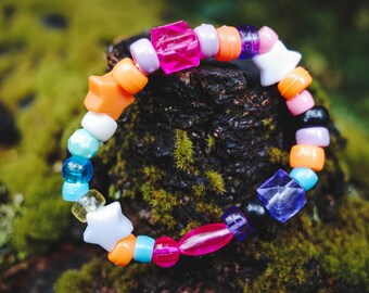 HARD KANDI #2 Raver Friendship Bracelet, 90s Kawaii Pony Bead Bracelet, Baby Girl Lolita Aesthetic Kandi Kid, Music Festival Plur Rave Gift
