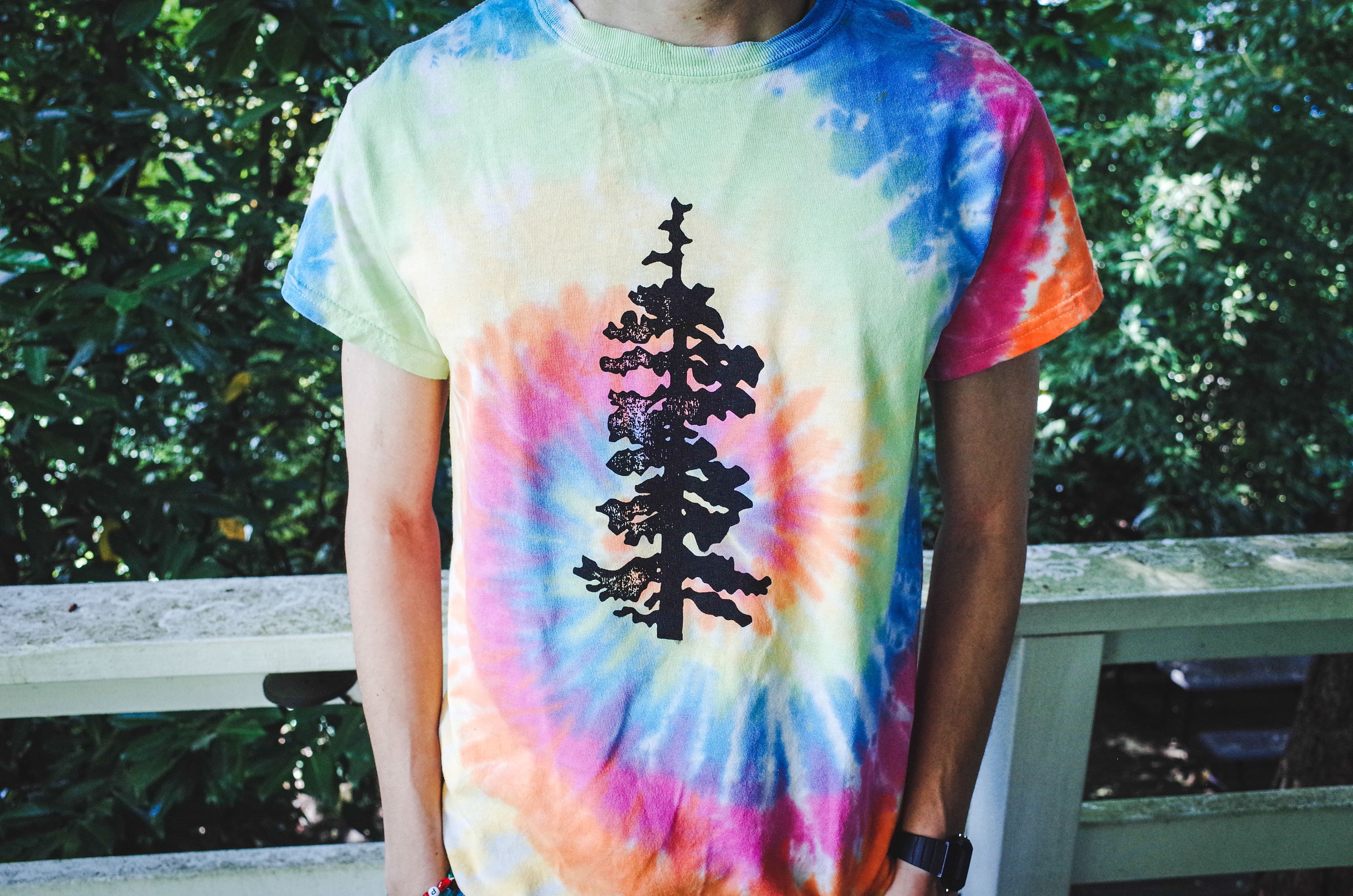 Vintage Cascadia PNW Douglas Fir Tree Tie-dye Screenprinted