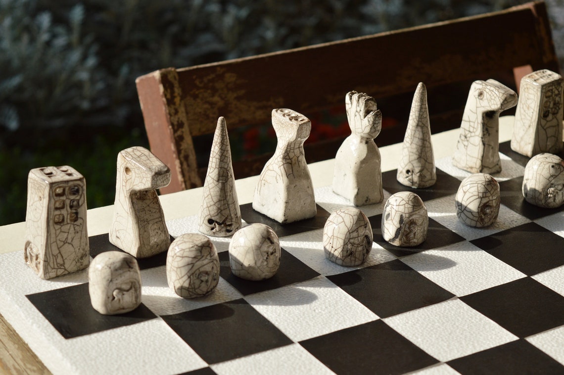 Handmade chess set modern chess pieces raku ceramic unique Etsy
