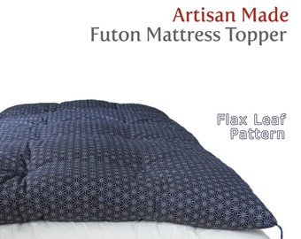 Handgefertigter japanischer Futon-Topper, Einzeln, Asanoha - Baumwoll-Shikibuton mit Flachsblattmuster