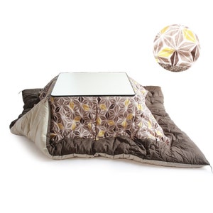Kotatsu Futon Quilt, Square or Rectangle shape, Asanoha (flax leaf) pattern print BROWN , Organic Cotton Filling, Hand Made by Craftsman