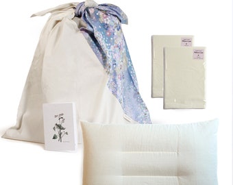 Gift Set of A Japanese Buckwheat Pillow and Two Organic Covers in Azuma Bag, Buckwheat Pillow, Soba Hulls Pillow, Japanese Pillow