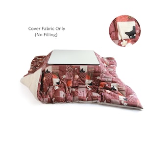 Cover for Kotatsu Futon, Square or Rectangle shape, Kuro Neko (black cats) pattern print RED