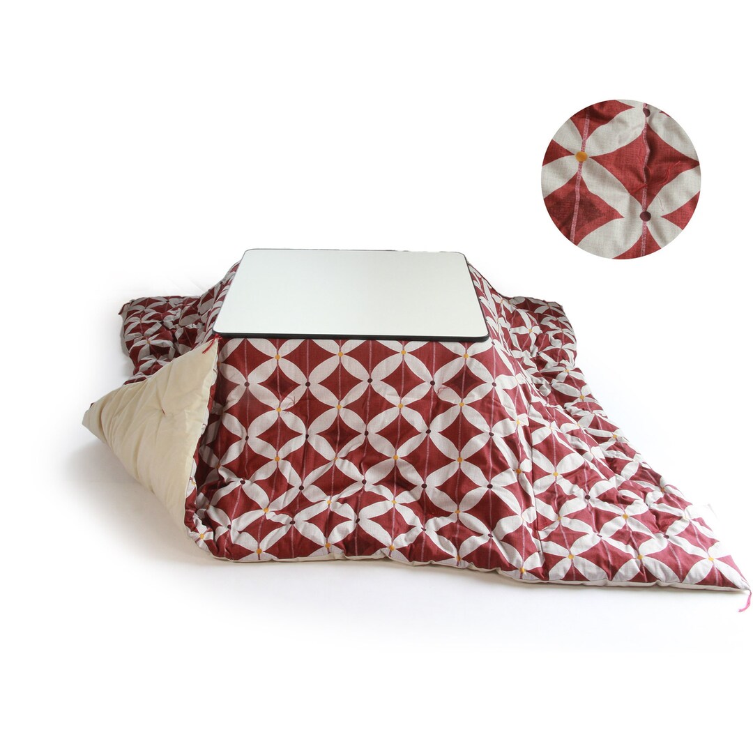 Kotatsu Futon, Square or Rectangle Shape, Shichihou Pattern Print RED