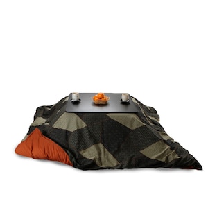 Kotatsu Futon, Square shape, Sashiko pattern print, &quot;Sashiko Zanmai&quot;, Organic Cotton Filing, Hand Made by Futon Craftsman, ORANGE bottom