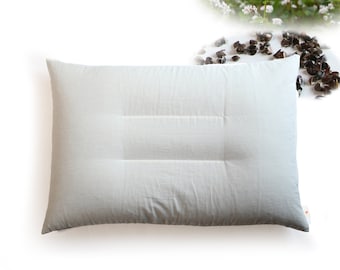 Japanese Buckwheat Pillow with Two Organic Cotton Pillow Cases, Soba Hulls Pillow, Adjustable Height, Organic Fabric