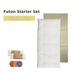 Futon Starter Set - Single size 4 items - Organic Shikibuton, Tatami Pad, Two Futon Covers (Organic cotton)