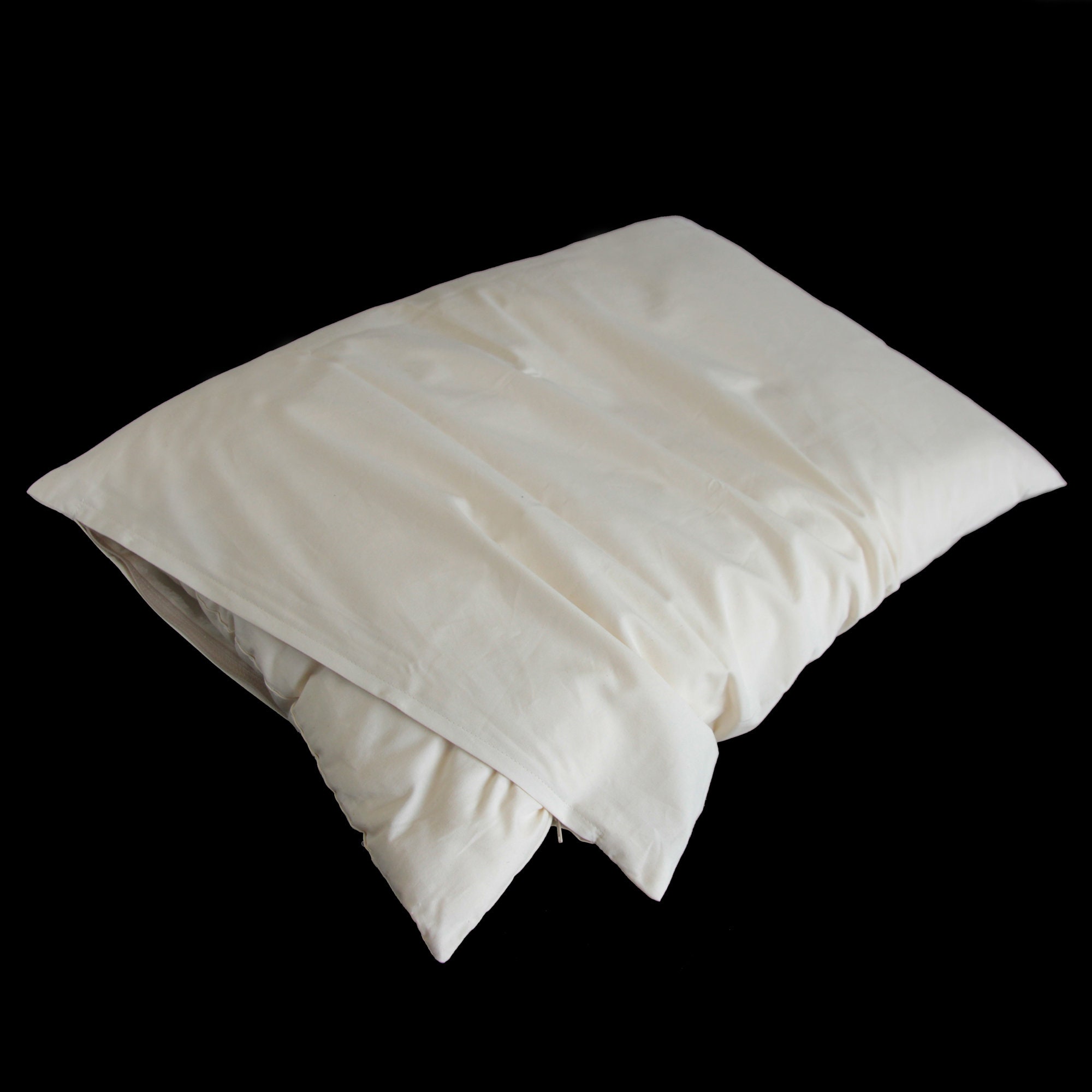 Set of Organic Extra Thin Pillow and Organic Case, Artisan Handmade  (Fabric: Organic Cotton, Filling: Organic Cotton 100% 300g) 17 x 25 in (43  x 63