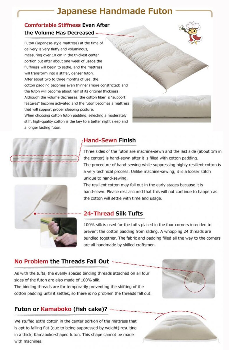 Organic Cotton Filling Japanese Futon Mattress Hand Made by Futon Craftsman Nagomi Mustard