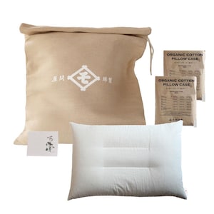 Set regalo di cuscini in grano saraceno giapponese, fodere in cotone biologico, borsa in iuta