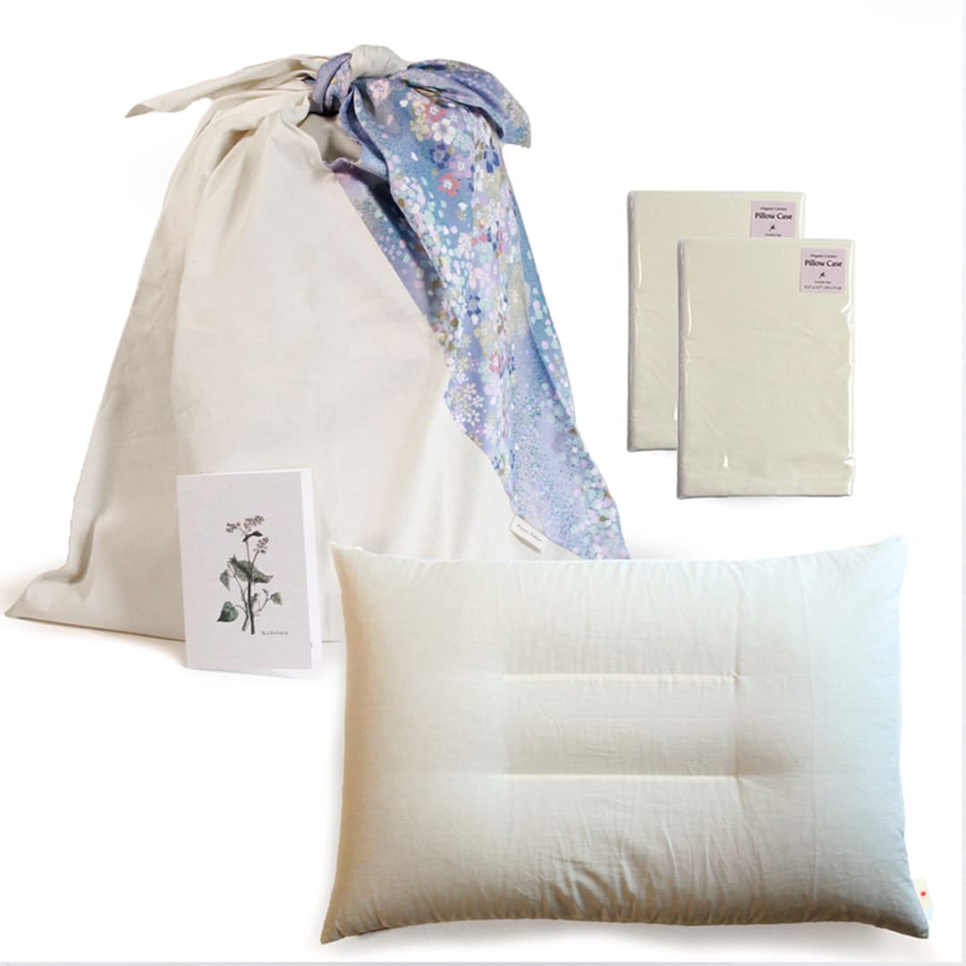 Gift Set of A Japanese Buckwheat Pillow and Two Organic Covers in Azuma