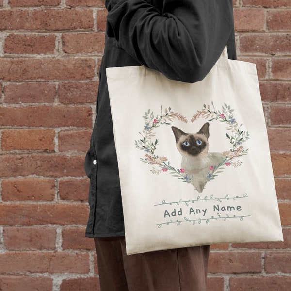 Personalised Siamese Cat Tote Bag - Add a Name