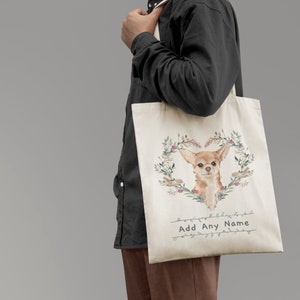 Personalised Chihuahua Dog Natural Cotton Shopper Tote Bag - Add A Name
