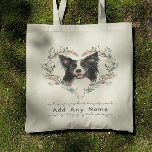 Personalised Border Collie Dog Portrait Natural Cotton Shopper Tote Bag - Add A Name