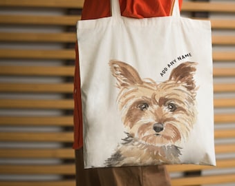 Personalised Yorkshire Terrier Dog Portrait Illustration Natural Cotton Shopper Tote Bag