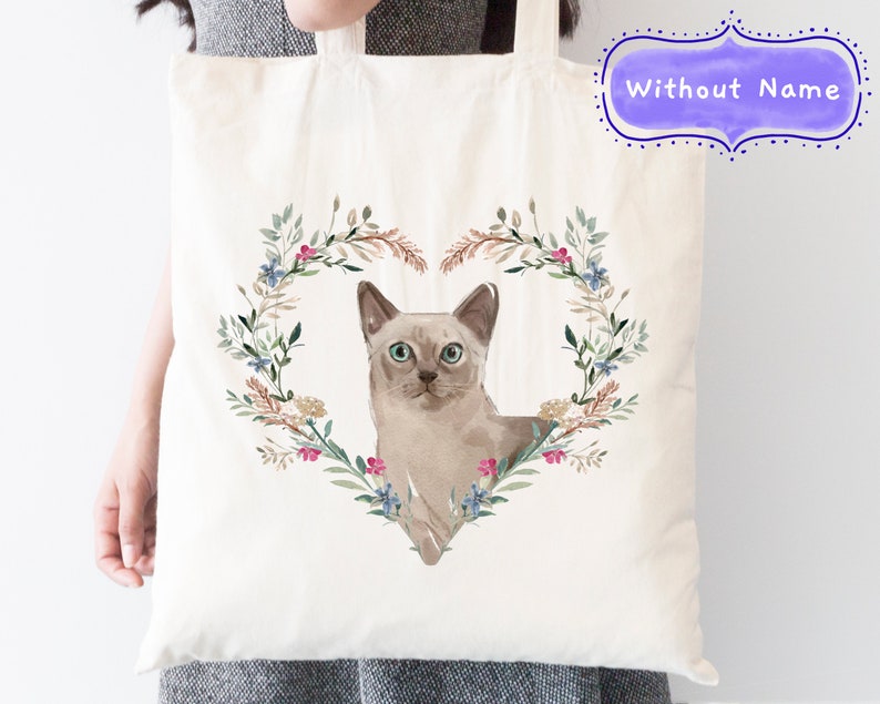 Pick a Style + With or Without Name Add a Name Personalised Tonkinese Cat Tote Bag