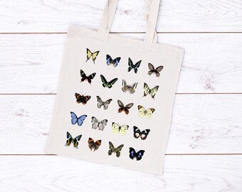 Butterfly Illustration Natural Cotton Shopper Tote Bag [Pick a Style]