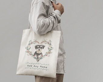 Personalised Miniature Schnauzer Dog Portrait Natural Cotton Shopper Tote Bag - Add A Name