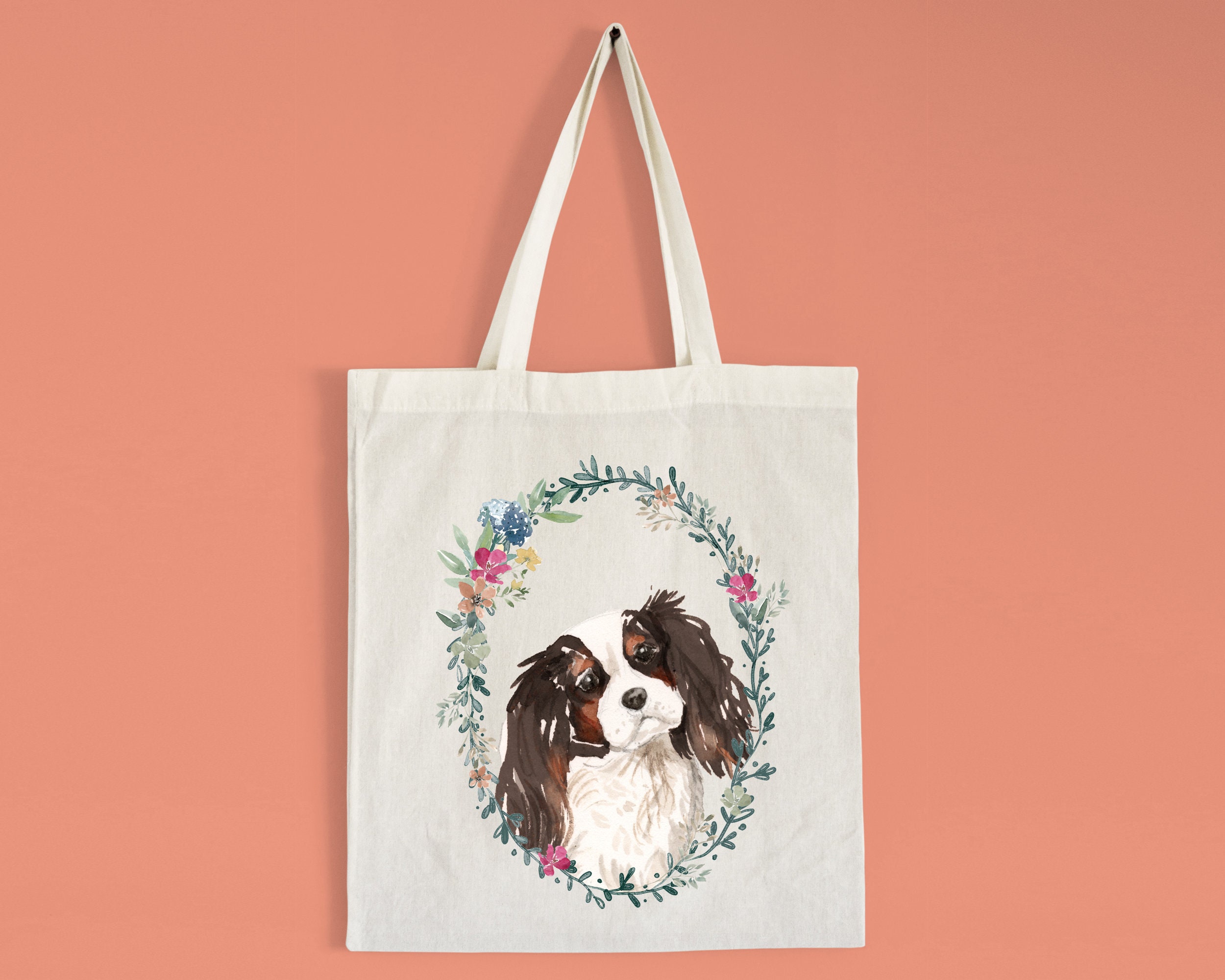 Personalised King Charles Spaniel Dog Portrait Natural Cotton | Etsy