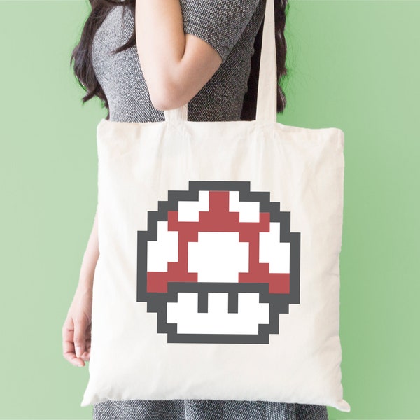 Mushroom Pixel Art Retro Video Game Natural Cotton Shopper Tote Bag