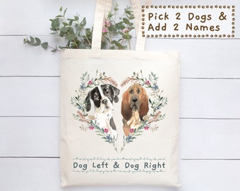 Personalised 2 Dogs Natural Cotton Tote Bag [Pick 2 Dogs & Add 2 Names]
