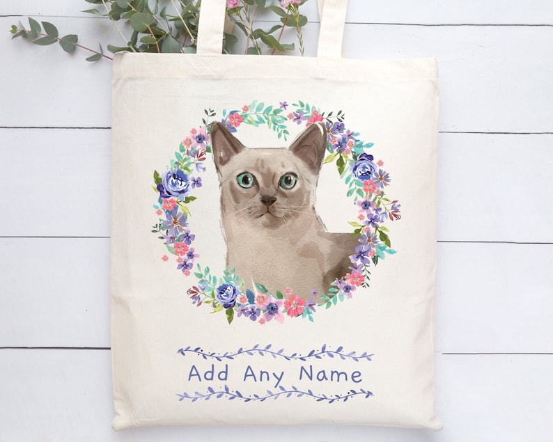 Pick a Style + With or Without Name Add a Name Personalised Tonkinese Cat Tote Bag