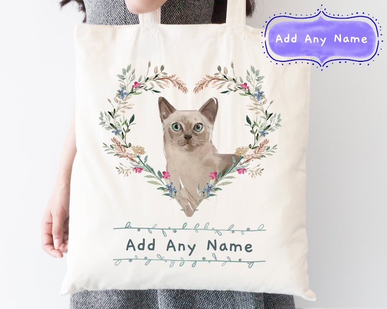 Pick a Style + With or Without Name Add a Name Personalised Tonkinese Cat Tote Bag