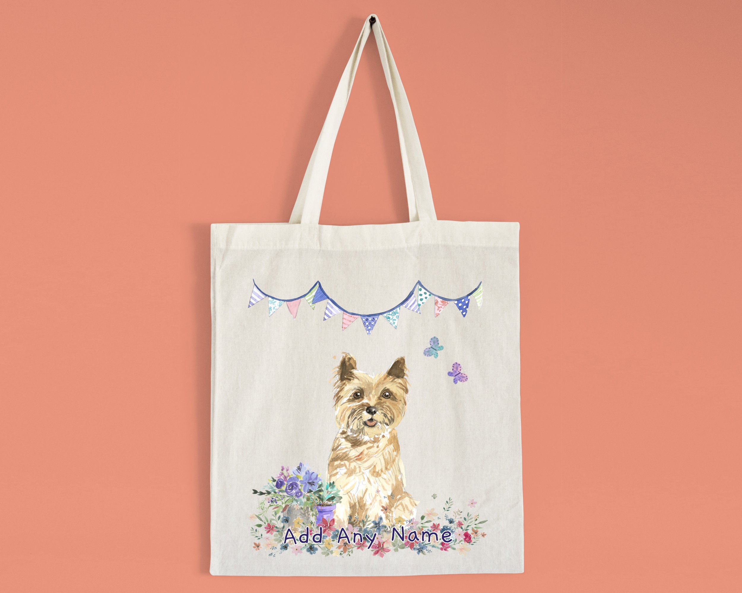 Cairn Terrier Cream Cotton Drawstring Wine Bottle Bag Natural Enjoy Design 