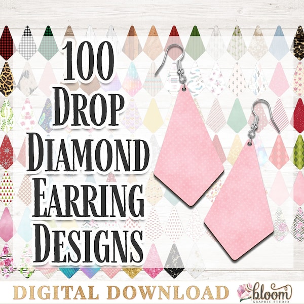 Drop Diamond Earrings - 100 Sublimation Earring Designs for Digital Download in PNG for Sublimation Blanks, Digital Design, ACC Sublimation