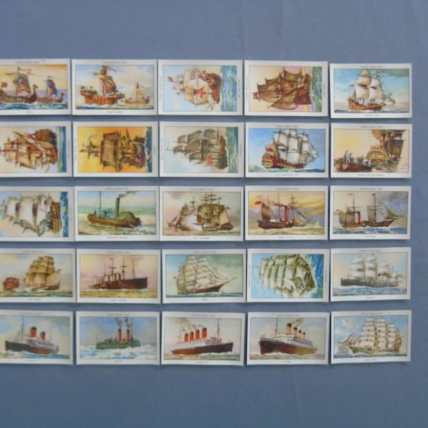 RARE Set of 25 Famous British Ships Series 1 - Mint condition produced 1952 by Amalgamated Tobacco