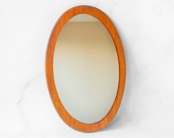 Oval Teak Wooden Mirror, Large Danish Wall Mirror, 1960s Design, Mid Century Modern, Minimalist Mirror, Retro Wall Hanging