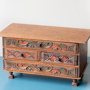 Antique Hand Carved Cabinet With Drawers, Indonesian Wooden Storage Unit, Old Asian Tabletop Chest, Bohemian Desktop Organizer, Folk Art