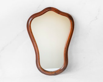 Dark Brown Wooden Mirror With Scalloped Frame, Old Mantle Mirror, Rustic Dutch Mirror, Victorian Style Wall Hanging, Made In Holland