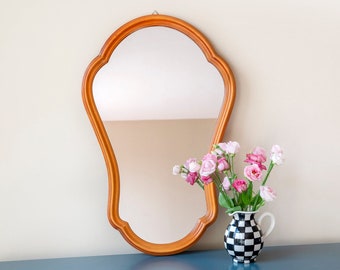 Large Scalloped Wooden Mirror, Colonial Style Wall Mirror, Decorative Wall Hanging, Classic Mantle Mirror