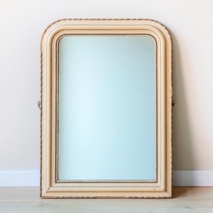 Antique Large French Mirror, Beige Louis Philippe Mirror, 19th Century, Rustic Arch Mantle Mirror, Half Round Wall Mirror, Made In France