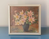 Floral Oil Painting, Dutch Still Life Framed Artwork, Farmhouse Decor, Decorative Lily Flowers Wall Hanging, Rustic Wall Art