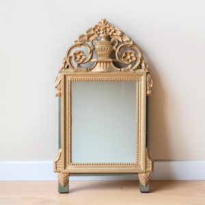 Antique French Bridal Mirror, Ornate Wooden Wedding Mirror, Decorative Farmhouse Mirror, Old Baroque Mantle Mirror, Made In France