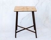 Industrial Wooden Stool With Metal Frame, Vintage Coffee Table, Patina Side Table, Antique Stool, Rustic Home Decor, French Farmhouse