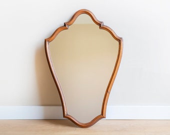 Large Belgian Mirror, Scalloped Oak Wooden Mirror, Colonial Style Wall Mirror, Decorative Wall Hanging, Made In Belgium